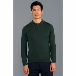 Hot Sale 🤩 Mens Extra Fine Merino Wool Long Sleeve Polo 👚 Shirt - Olive By Paul James Knitwear 🎉 -us-Paul James Knitwear Sales 2022 gbjljiei79jofteqkbh7