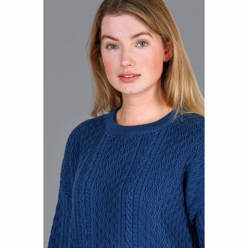 Budget π Womens Midweight 100% Cotton Crew Neck Cable Ffion Jumper - Insignia Blue By Paul James Knitwear π 4 Budget π Womens Midweight 100% Cotton Crew Neck Cable Ffion Jumper - Insignia Blue By Paul James Knitwear π - Image 2