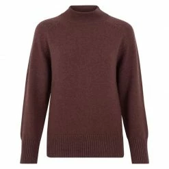 Hot Sale 🤩 Womens Midweight 100% Cotton High Neck Jumper With Vents - Hazelnut By Paul James Knitwear 🎉
