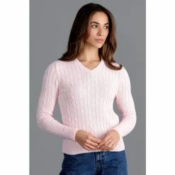 Discount 🎁 Womens 100% Cotton Cable V Neck Talulah Jumper - Pink By Paul James Knitwear 🔥 -us-Paul James Knitwear Sales 2022 gpfwvbvpawplzsptdtqi
