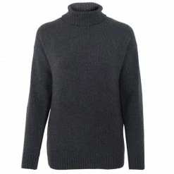 Best Pirce ⭐ Women's Merino Cashmere Submariner Roll Neck Alessandra Jumper - Graphite By Paul James Knitwear 🎁