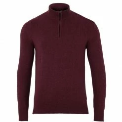 Hot Sale 👍 Mens 100% Cotton Lightweight Zip Neck Foster Jumper - Tawny Port By Paul James Knitwear 🔔