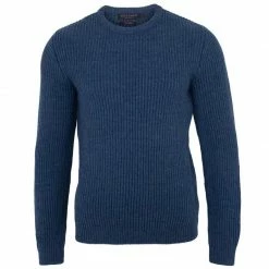 Coupon 🔥 Mens 100% Chunky Merino Wool Ribbed Jumper - Denim Blue By Paul James Knitwear 🧨