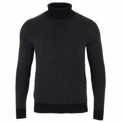 Cheap 🎉 Mens 100% Cotton Fisherman Tuck Stitch Roll Neck Jumper - Black By Paul James Knitwear 🤩
