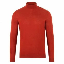 Hot Sale ⌛ Mens Extra Fine Merino Wool Mock Turtleneck Shaw Jumper - Spice By Paul James Knitwear 😀