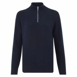 Discount ✔️ Womens Midweight 100% Cotton Quarter Zip Textured Frankie Jumper - Navy By Paul James Knitwear 🔔