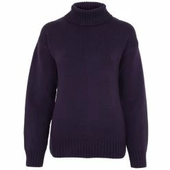 Coupon π₯° Womens Pure Cotton Heavyweight Submariner Roll Neck Jumper Tabitha - Blackcurrant By Paul James Knitwear π₯