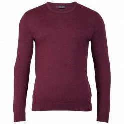 Cheapest 🌟 Mens Extra Fine Merino Wool Crew Neck Callington Jumper - Burgundy By Paul James Knitwear 👏