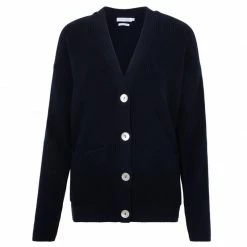 Coupon π Womens Midweight 100% Cotton Ribbed V Neck Freya Cardigan With Pockets - Navy By Paul James Knitwear π§¨