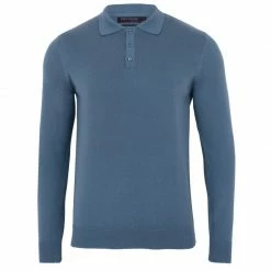Deals 🔔 Mens 100% Cotton Long Sleeve Knitted Hall Polo 👕 Shirt - Bluestone By Paul James Knitwear 🛒