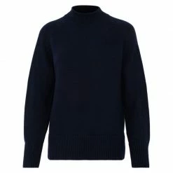 Deals π Womens Midweight 100% Cotton High Neck Jumper With Vents - Navy By Paul James Knitwear β