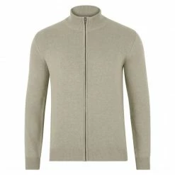 Discount 😉 Mens Lightweight 100% Cotton High Neck Zip Through Henry Jumper - Fawn By Paul James Knitwear 🤩