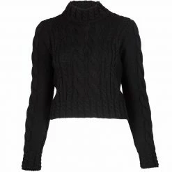 Flash Sale 👏 Womens 100% Chunky Merino Wool Vintage Aran Cropped Mia Jumper Black By Paul James Knitwear ⌛