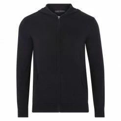 Wholesale 👍 Mens Lightweight 100% Cotton Zip Through Knitted Jackson Hoodie - Black By Paul James Knitwear 👏