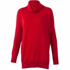 Budget π Womens Pure Extra Fine Merino Wool Oversized Roll Neck Henrietta Jumper - Red By Paul James Knitwear π