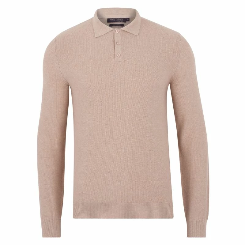 Discount β€οΈ Mens 100% Cotton Moss Stitch Ethan Polo π Shirt - Sand By Paul James Knitwear π 3 Discount β€οΈ Mens 100% Cotton Moss Stitch Ethan Polo π Shirt - Sand By Paul James Knitwear π