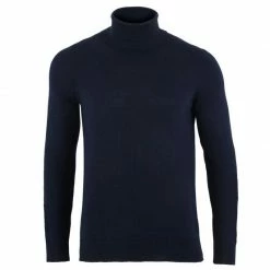 New π₯° Mens 100% Ultra Fine Cotton Roll Neck Atwood Jumper - Navy By Paul James Knitwear π€©