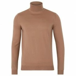 Discount 😀 Mens Extra Fine Merino Wool Roll Neck Weston Jumper - Camel By Paul James Knitwear 😍