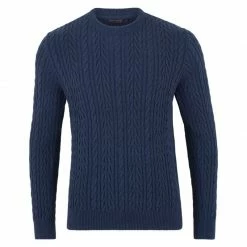 Brand new 😍 Mens Midweight 100% Cotton Chevron Cable Joseph Jumper - Blue Melange By Paul James Knitwear 🔥
