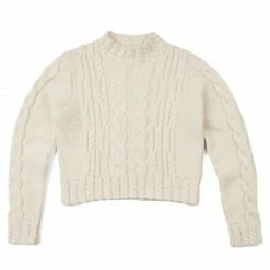 Coupon π Womens 100% Chunky Merino Wool Vintage Aran Cropped Mia Jumper Ecru By Paul James Knitwear π
