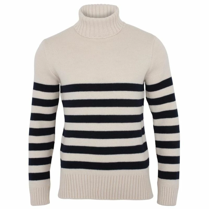 Flash Sale β€οΈ Men'S Chunky Merino Breton Stripe Submariner Roll Neck Jumper Ecru By Paul James Knitwear π 3 Flash Sale β€οΈ Men'S Chunky Merino Breton Stripe Submariner Roll Neck Jumper Ecru By Paul James Knitwear π