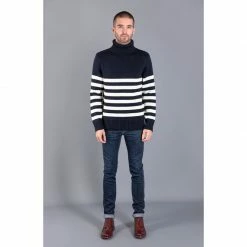 Cheapest ⭐ Men'S Chunky Merino Breton Stripe Submariner Roll Neck Jumper Navy By Paul James Knitwear 🌟 -us-Paul James Knitwear Sales 2022 kphasehcfbuptiupjgyl
