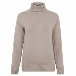 Flash Sale ⭐ Womens Pure Cotton Lightweight Submariner Roll Neck Jumper - Fawn By Paul James Knitwear 🛒