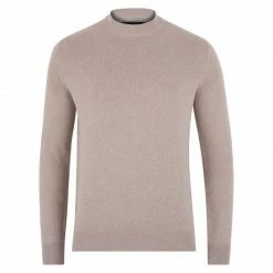 Top 10 😍 Mens 100% Cotton Narrow Mock Turtleneck Jumper Fawn By Paul James Knitwear ⌛