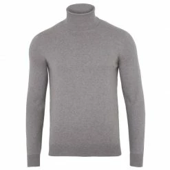 Best Pirce 😀 Mens 100% Ultra Fine Cotton Roll Neck Atwood Jumper - Ash Grey By Paul James Knitwear 😀