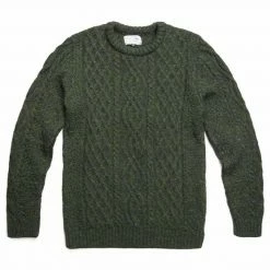 Promo π Jarvis - Mens British Wool Aran Cable Sweater Green By Paul James Knitwear π