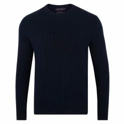 Budget ⭐ Mens Lightweight 100% Cotton Crew Neck Fine Cable Liam Jumper - Navy By Paul James Knitwear 🎉