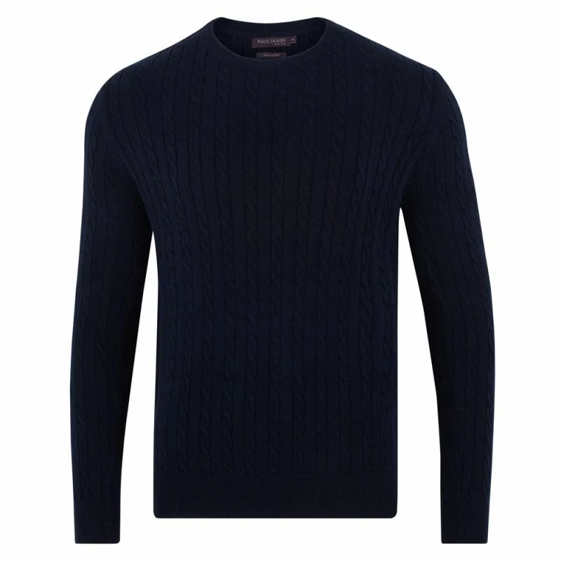 Budget β Mens Lightweight 100% Cotton Crew Neck Fine Cable Liam Jumper - Navy By Paul James Knitwear π 3 Budget β Mens Lightweight 100% Cotton Crew Neck Fine Cable Liam Jumper - Navy By Paul James Knitwear π