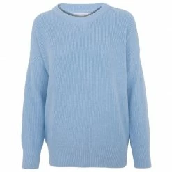 Best Sale 😍 Womens 100% Cotton Ribbed Crew Neck Tiffany Jumper - Baby Blue By Paul James Knitwear 👏