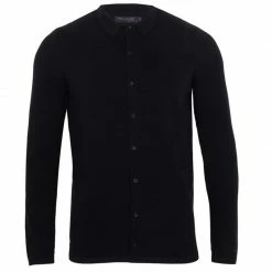 Flash Sale 🥰 Mens 100% Cotton Knitted 👚 Shirt - Black By Paul James Knitwear ⭐