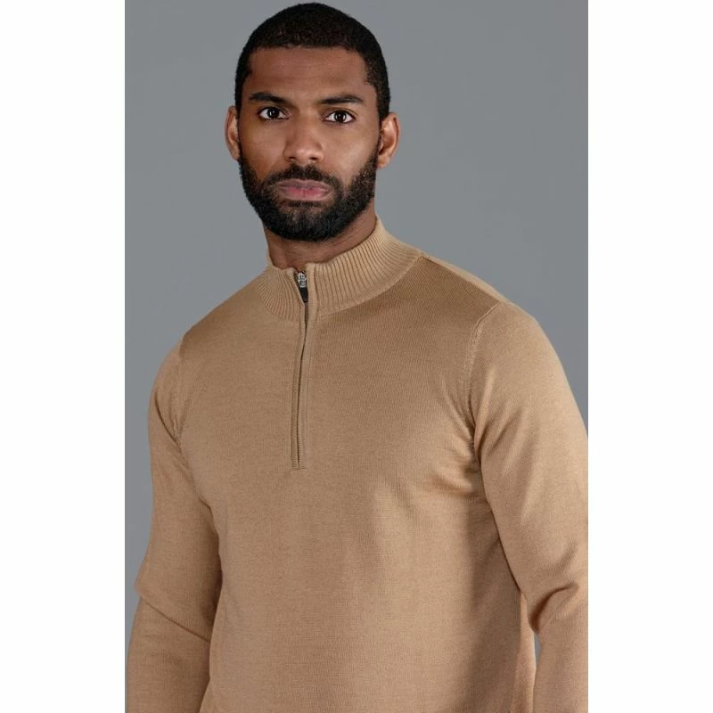 Best Sale π Mens Extra Fine Merino Wool Quarter Zip Jumper - Camel By Paul James Knitwear π 4 Best Sale π Mens Extra Fine Merino Wool Quarter Zip Jumper - Camel By Paul James Knitwear π - Image 2