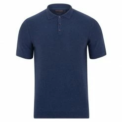 Best Sale 👏 Mens Midweight 100% Cotton Short Sleeve Polo Zachary 👕 Shirt - Blue Melange By Paul James Knitwear 😀