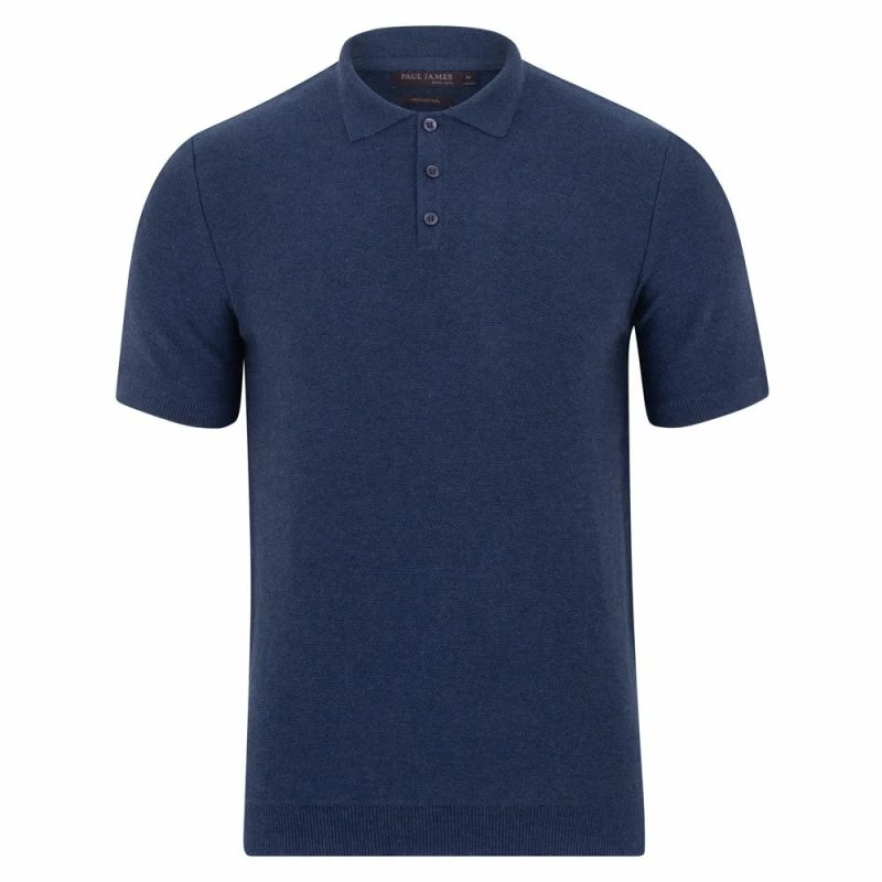 Best Sale π Mens Midweight 100% Cotton Short Sleeve Polo Zachary π Shirt - Blue Melange By Paul James Knitwear π 3 Best Sale π Mens Midweight 100% Cotton Short Sleeve Polo Zachary π Shirt - Blue Melange By Paul James Knitwear π