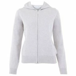 Cheap 😀 Womens 100% Cotton Zip Through Hoodie Silver Grey By Paul James Knitwear ⌛