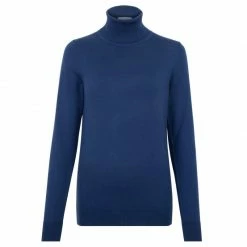 Buy ✨ Womens Ultra-Fine Cotton Roll Neck Long Sleeve Terri Jumper - Insignia Blue By Paul James Knitwear ✔️