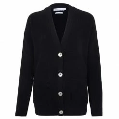 Wholesale ⌛ Womens Midweight 100% Cotton Ribbed V Neck Freya Cardigan With Pockets - Black By Paul James Knitwear 🎉