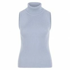 Brand new 💯 Womens Lightweight 100% Cotton Roll Neck Sleeveless Faith Jumper - Pale Blue By Paul James Knitwear 🔔