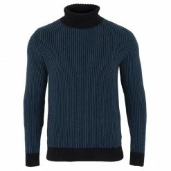 Hot Sale 👏 Mens 100% Cotton Fisherman Tuck Stitch Roll Neck Jumper - Moroccan Blue By Paul James Knitwear 😀