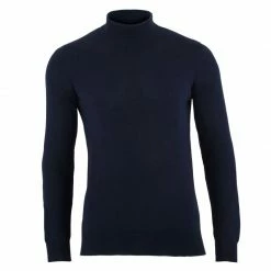 Cheap π Mens 100% Ultra Fine Cotton Mock Turtle Neck Spencer Jumper - Navy By Paul James Knitwear β¨