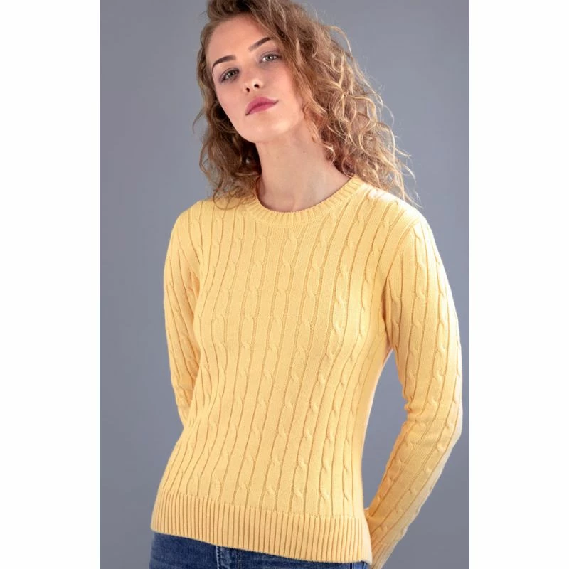 Best Sale π Womens 100% Cotton Crew Neck Cable Taylor Jumper - Golden Haze By Paul James Knitwear β¨ 4 Best Sale π Womens 100% Cotton Crew Neck Cable Taylor Jumper - Golden Haze By Paul James Knitwear β¨ - Image 2