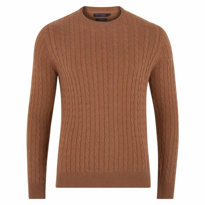 Discount 𧨠Mens Lightweight 100% Cotton Crew Neck Fine Cable Liam Jumper - Camel By Paul James Knitwear π 3 Discount 𧨠Mens Lightweight 100% Cotton Crew Neck Fine Cable Liam Jumper - Camel By Paul James Knitwear π