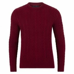 Discount 🎁 Mens Midweight 100% Cotton Chevron Cable Joseph Jumper - Cabernet By Paul James Knitwear 😍