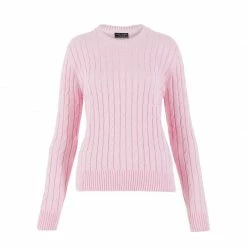 Best reviews of 🎉 Womens 100% Cotton Crew Neck Cable Taylor Jumper - Pink By Paul James Knitwear 🌟