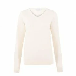 Wholesale 💯 Womens Pure Extra Fine Merino Wool V Neck Jumper Ecru By Paul James Knitwear 👏