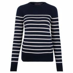 Brand new 🛒 Womens Ultra-Fine Cotton Breton Crew Neck Tavia Jumper - Navy By Paul James Knitwear 😉
