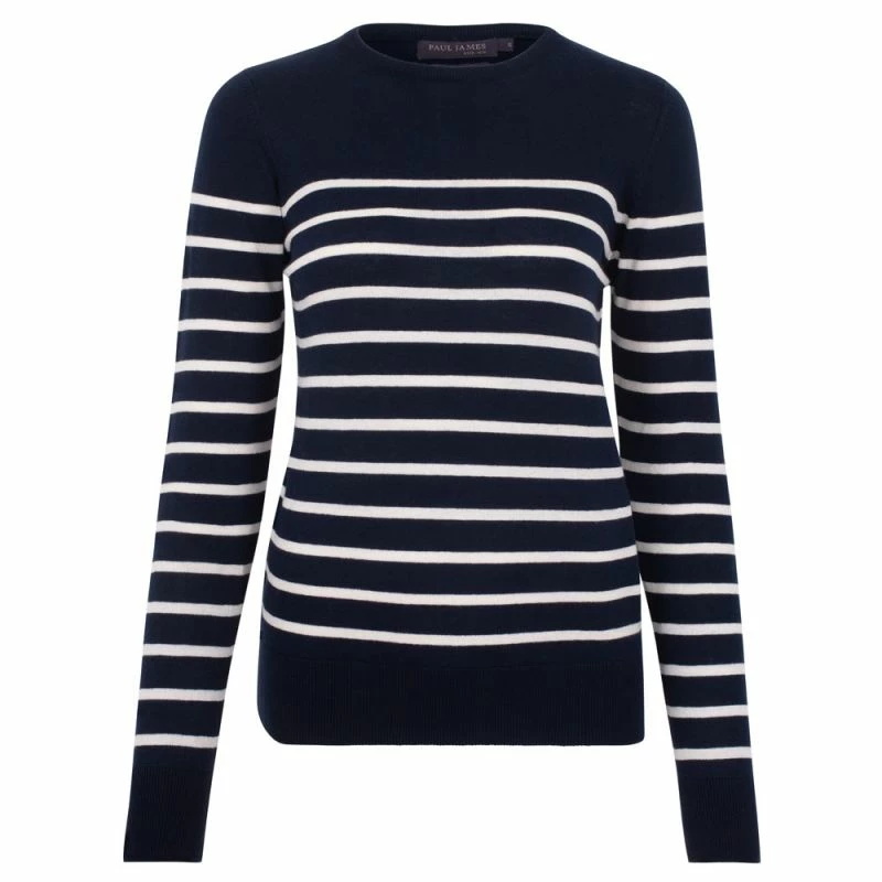 Brand new π Womens Ultra-Fine Cotton Breton Crew Neck Tavia Jumper - Navy By Paul James Knitwear π 3 Brand new π Womens Ultra-Fine Cotton Breton Crew Neck Tavia Jumper - Navy By Paul James Knitwear π